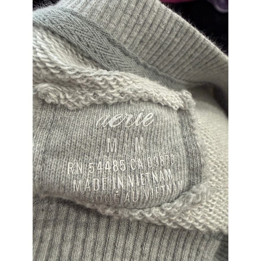 Aerie Womens Medium Gray Crewneck Sweatshirt Oversized Pocket Pullover Fleece - Picture 4 of 5